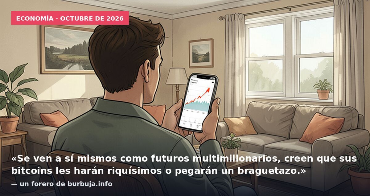 Economía · octubre de 2026: «Se ven a sí mismos como futuros multimillonarios, creen que sus bitcoins les harán riquísimos o pegarán un braguetazo.» — un forero de burbuja.info
