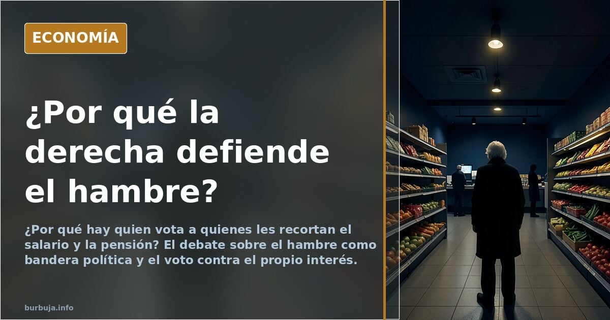 Ilustración editorial de una mesa vacía con un plato y una papeleta de voto, simbolizando el hambre como bandera política