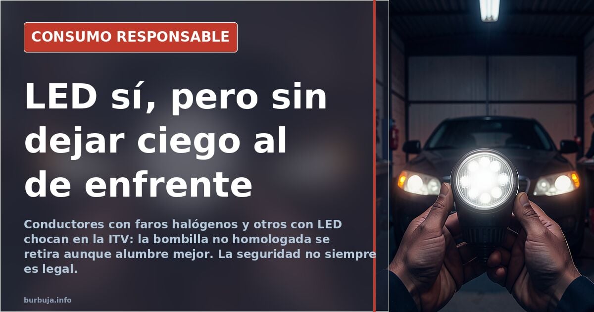 Primer plano de un faro de coche antiguo encendido con luz amarilla halógena frente a un haz LED blanco en carretera nocturna