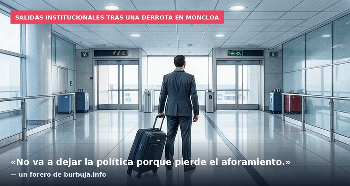 Salidas institucionales tras una derrota en Moncloa: «No va a dejar la política porque pierde el aforamiento.» — un forero de burbuja.info