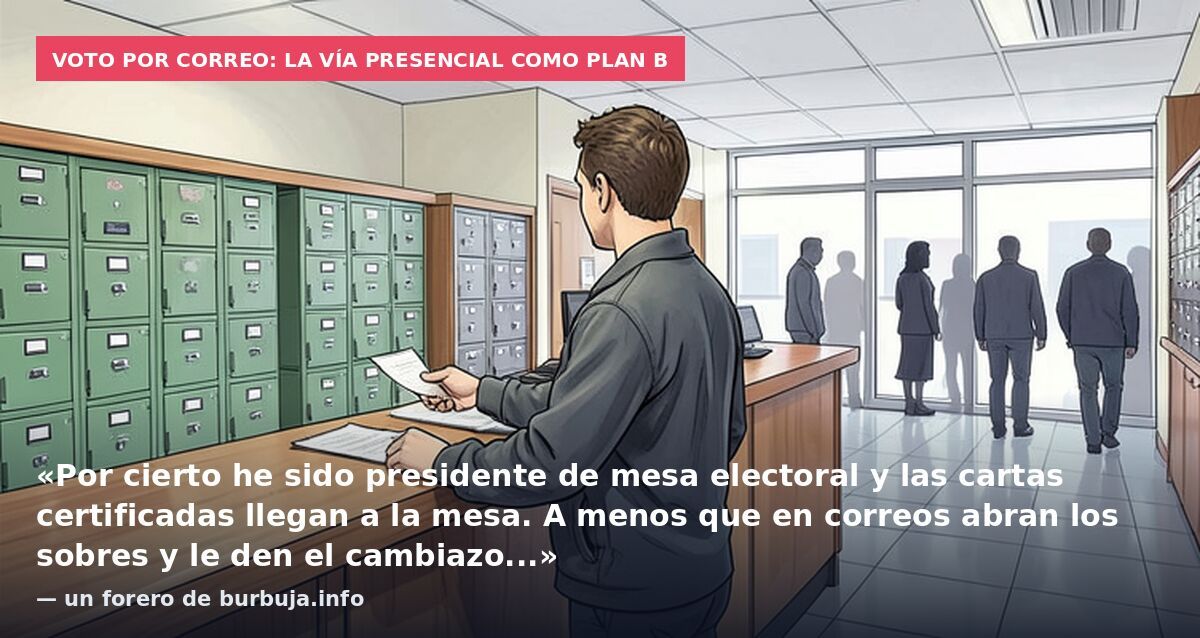 Voto por correo: la vía presencial como plan B: «Por cierto he sido presidente de mesa electoral y las cartas certificadas llegan a la mesa. A menos que en correos abran los sobres y le den el cambiazo...» — un forero de burbuja.info