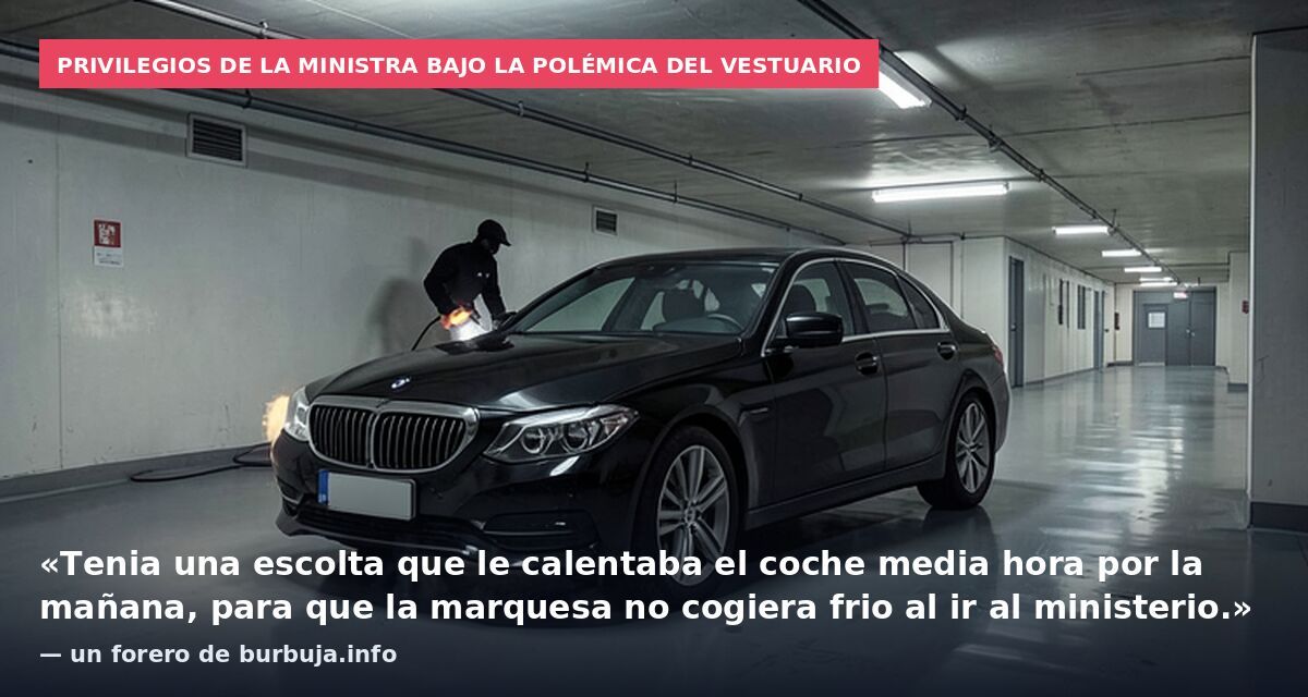 Privilegios de la ministra bajo la polémica del vestuario: «Tenia una escolta que le calentaba el coche media hora por la mañana, para que la marquesa no cogiera frio al ir al ministerio.» — un forero de burbuja.info