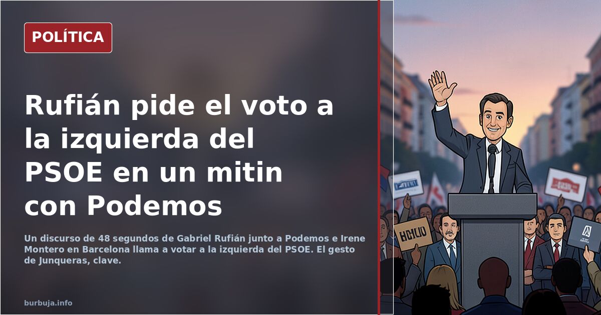 Un Rufián mesiánico con pantalones anchos dando un discurso en Barcelona de la mano de Podemos e Irene Montero