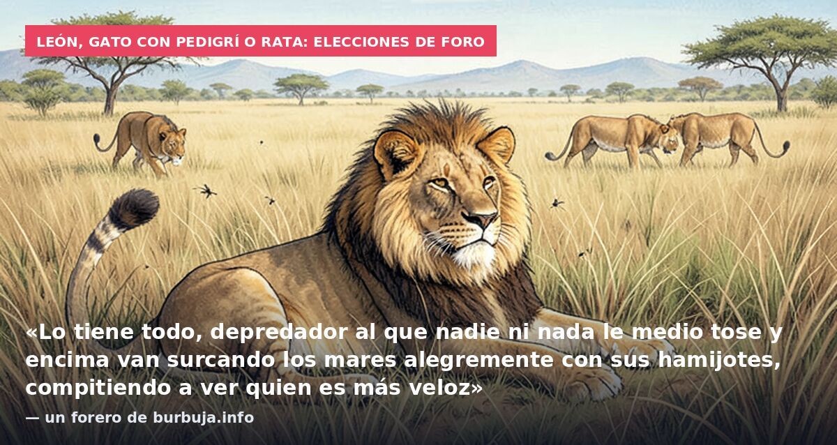León, gato con pedigrí o rata: elecciones de foro: «Lo tiene todo, depredador al que nadie ni nada le medio tose y encima van surcando los mares alegremente con sus hamijotes, compitiendo a ver quien es más veloz» — un forero de burbuja.info