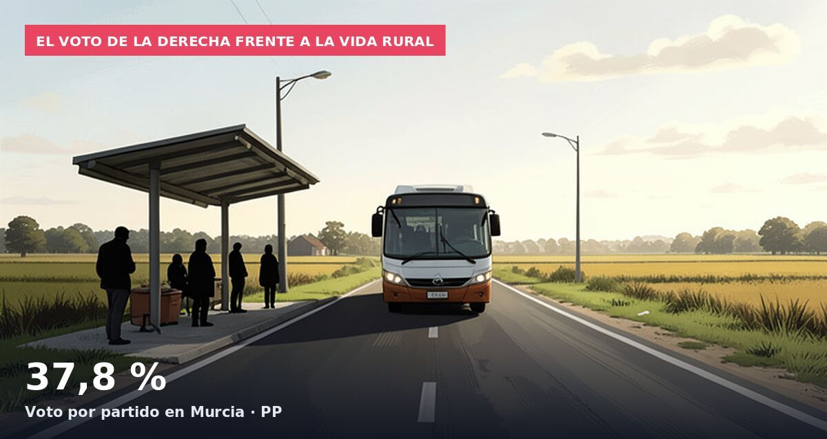 El voto de la derecha frente a la vida rural: 37,8 % Voto por partido en Murcia · PP