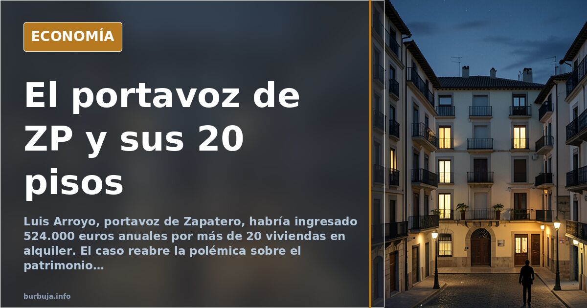 Ilustración editorial de un edificio de viviendas en alquiler con varias ventanas iluminadas y una figura masculina de espald