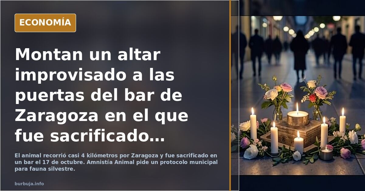 Montan un altar improvisado a las puertas del bar de Zaragoza en el que fue sacrificado un jabalí en plenas Fiestas del Pilar