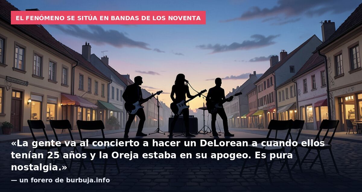 El fenómeno se sitúa en bandas de los noventa: «La gente va al concierto a hacer un DeLorean a cuando ellos tenían 25 años y la Oreja estaba en su apogeo. Es pura nostalgia.» — un forero de burbuja.info