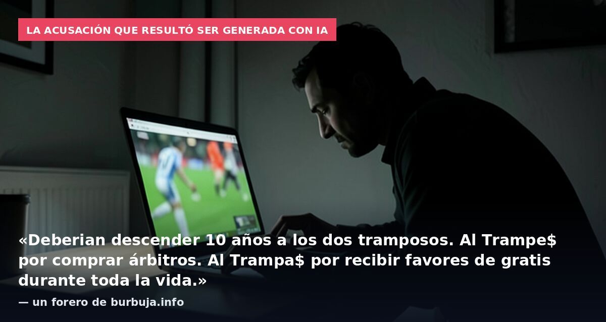 La acusación que resultó ser generada con IA: «Deberian descender 10 años a los dos tramposos. Al Trampe$ por comprar árbitros. Al Trampa$ por recibir favores de gratis durante toda la vida.» — un forero de burbuja.info