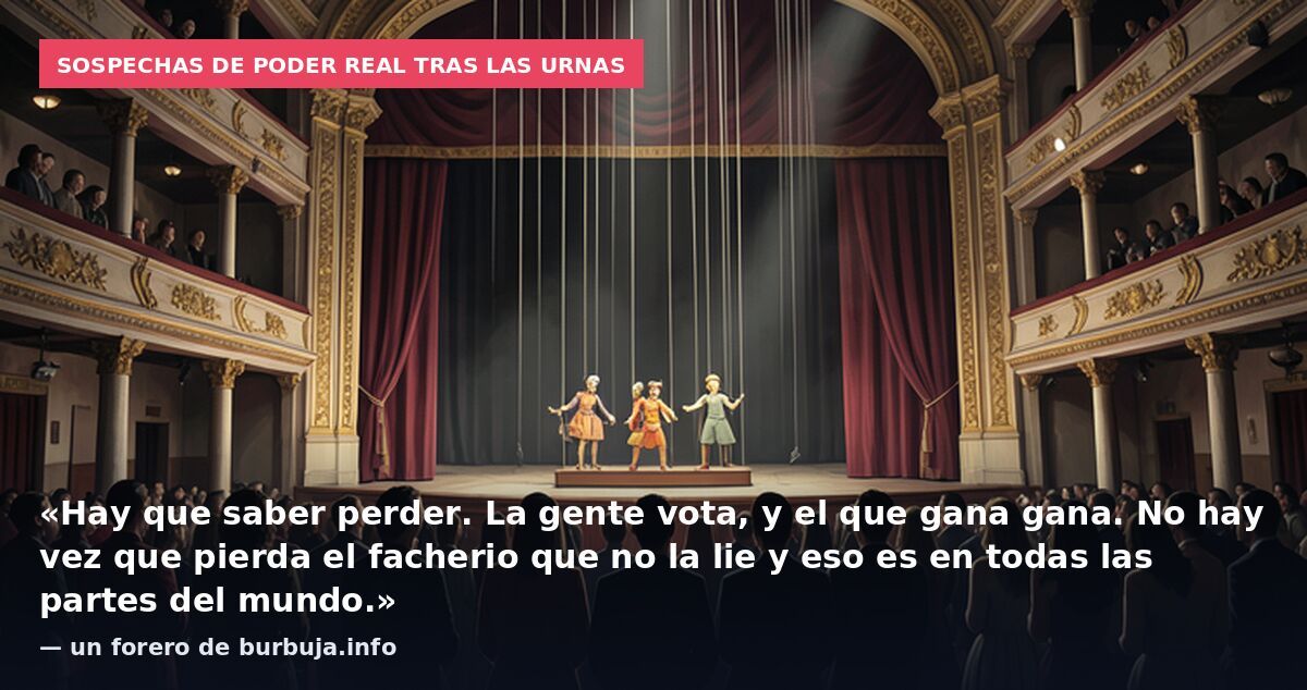 Sospechas de poder real tras las urnas: «Hay que saber perder. La gente vota, y el que gana gana. No hay vez que pierda el facherio que no la lie y eso es en todas las partes del mundo.» — un forero de burbuja.info