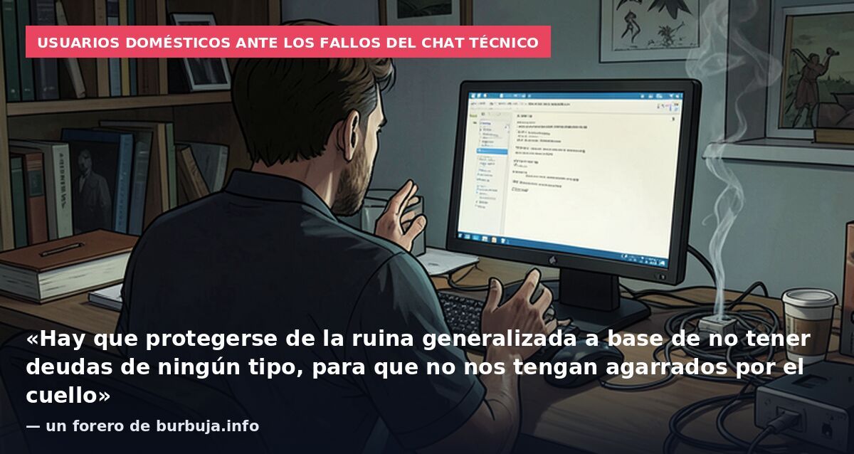 Usuarios domésticos ante los fallos del chat técnico: «Hay que protegerse de la ruina generalizada a base de no tener deudas de ningún tipo, para que no nos tengan agarrados por el cuello» — un forero de burbuja.info