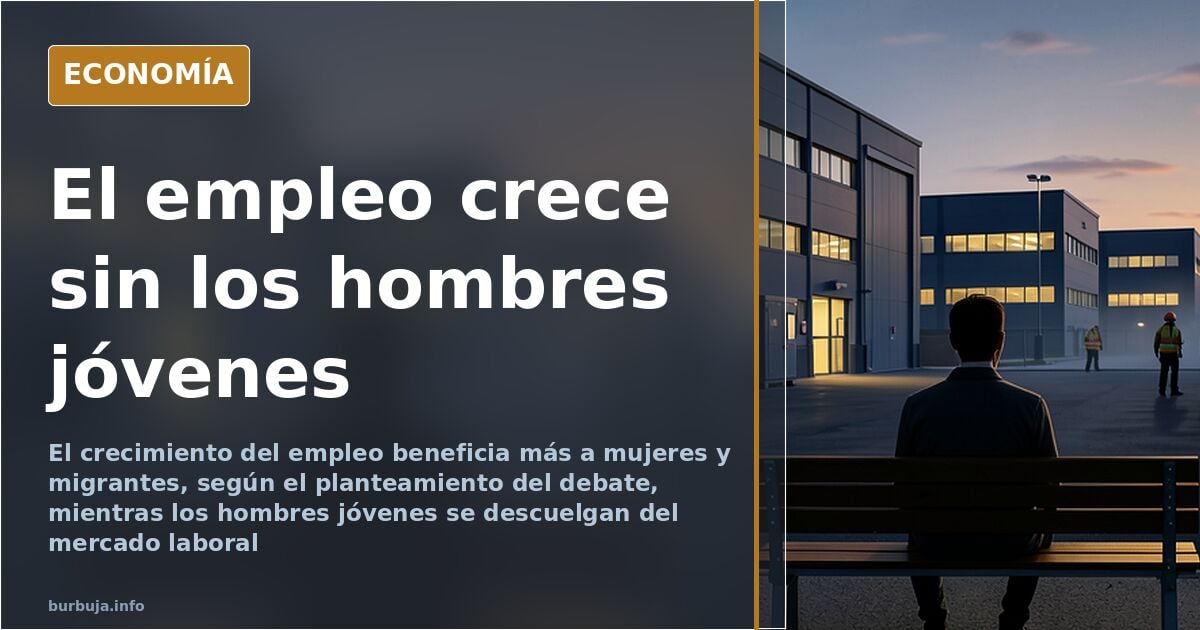 Ilustración editorial de un joven caminando solo frente a una fila de ofertas de empleo en un tablón