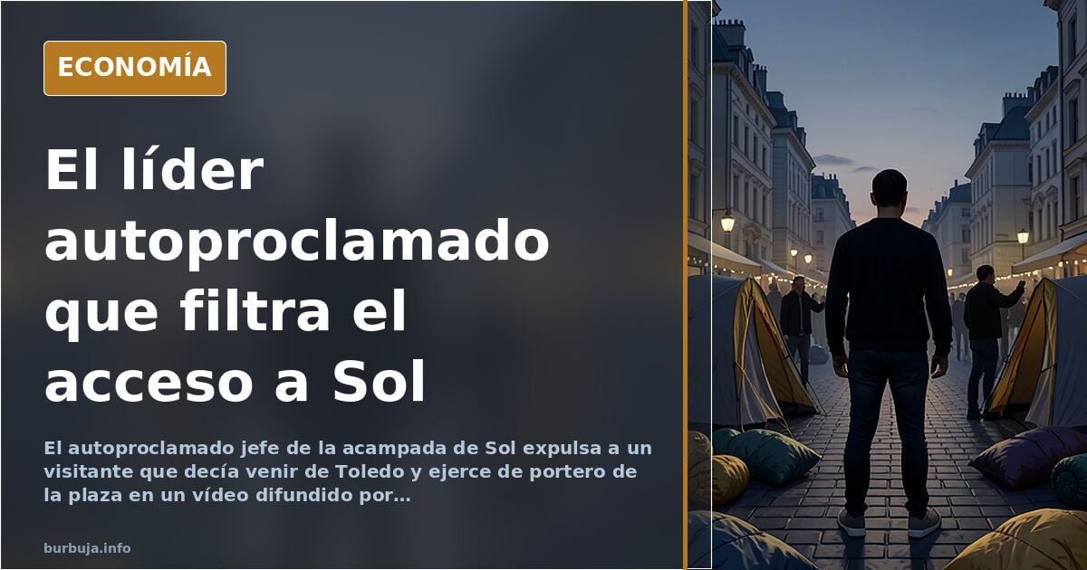 Puerta del Sol de Madrid con tiendas de campaña y personas en una acampada junto a un acceso controlado