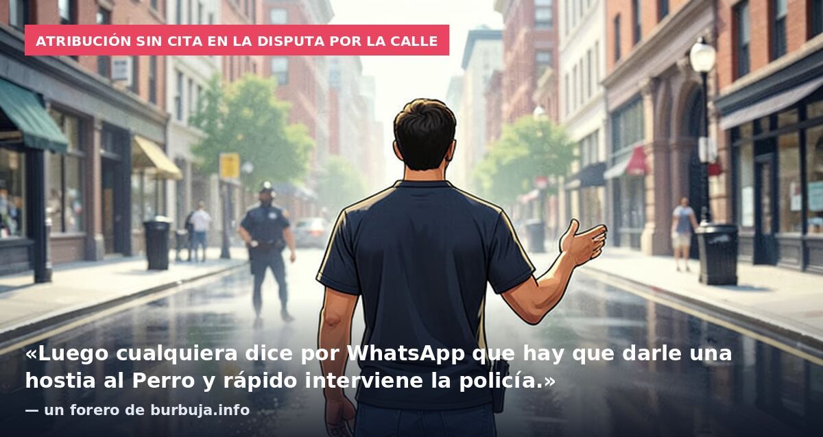 Atribución sin cita en la disputa por la calle: «Luego cualquiera dice por WhatsApp que hay que darle una hostia al Perro y rápido interviene la policía.» — un forero de burbuja.info
