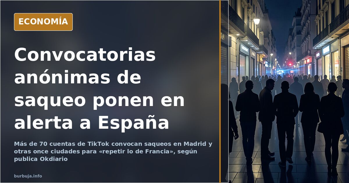 Ilustración editorial de una calle comercial con escaparates rotos y móviles grabando la escena bajo un cielo nocturno