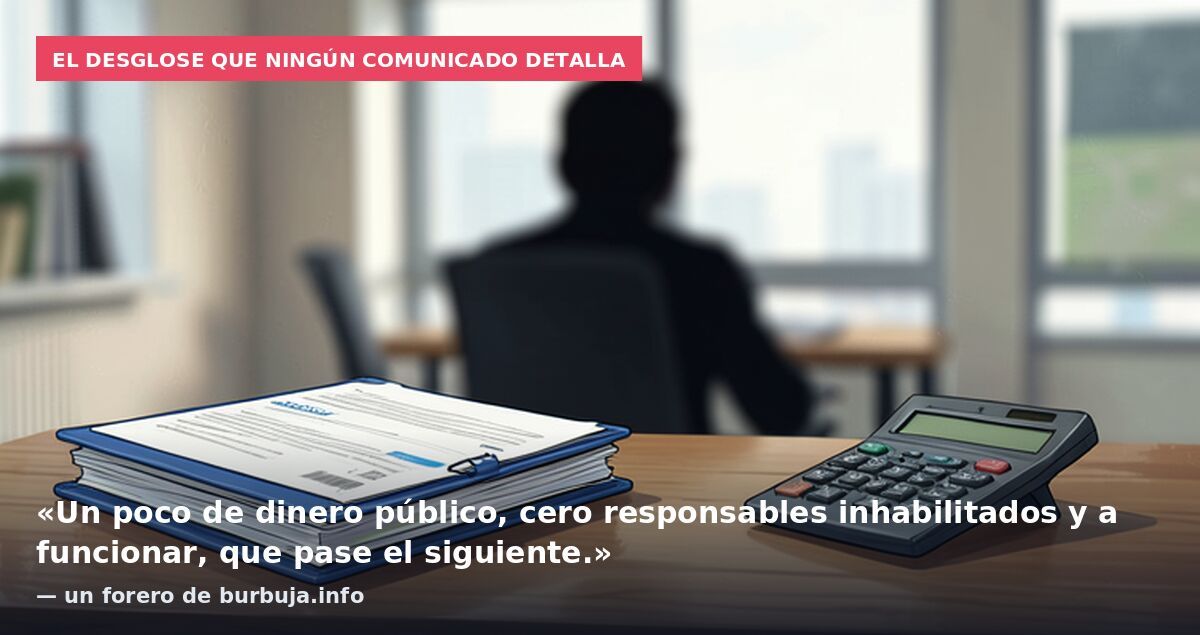 El desglose que ningún comunicado detalla: «Un poco de dinero público, cero responsables inhabilitados y a funcionar, que pase el siguiente.» — un forero de burbuja.info
