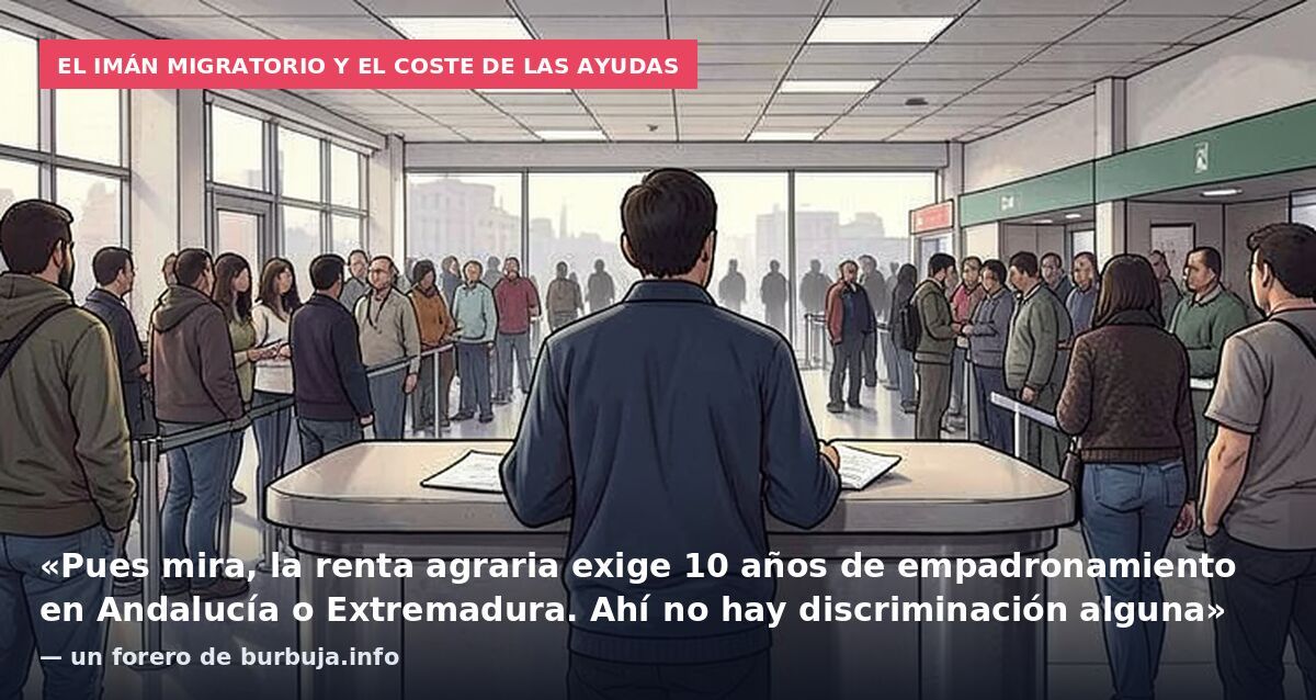 El imán migratorio y el coste de las ayudas: «Pues mira, la renta agraria exige 10 años de empadronamiento en Andalucía o Extremadura. Ahí no hay discriminación alguna» — un forero de burbuja.info