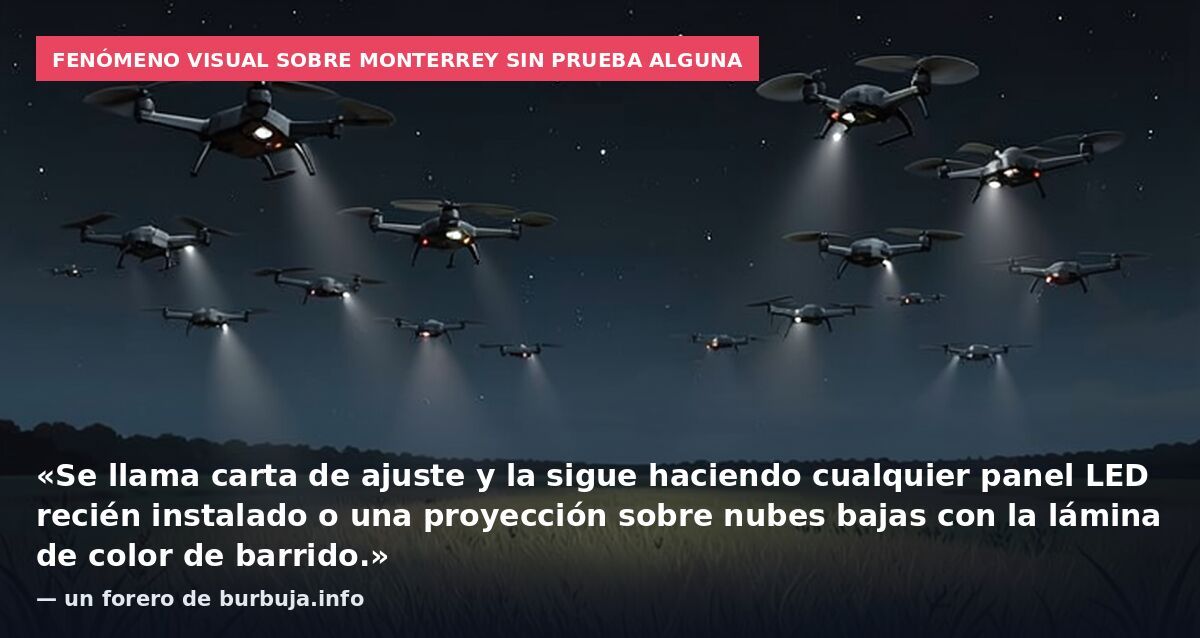 Fenómeno visual sobre Monterrey sin prueba alguna: «Se llama carta de ajuste y la sigue haciendo cualquier panel LED recién instalado o una proyección sobre nubes bajas con la lámina de color de barrido.» — un forero de burbuja.info
