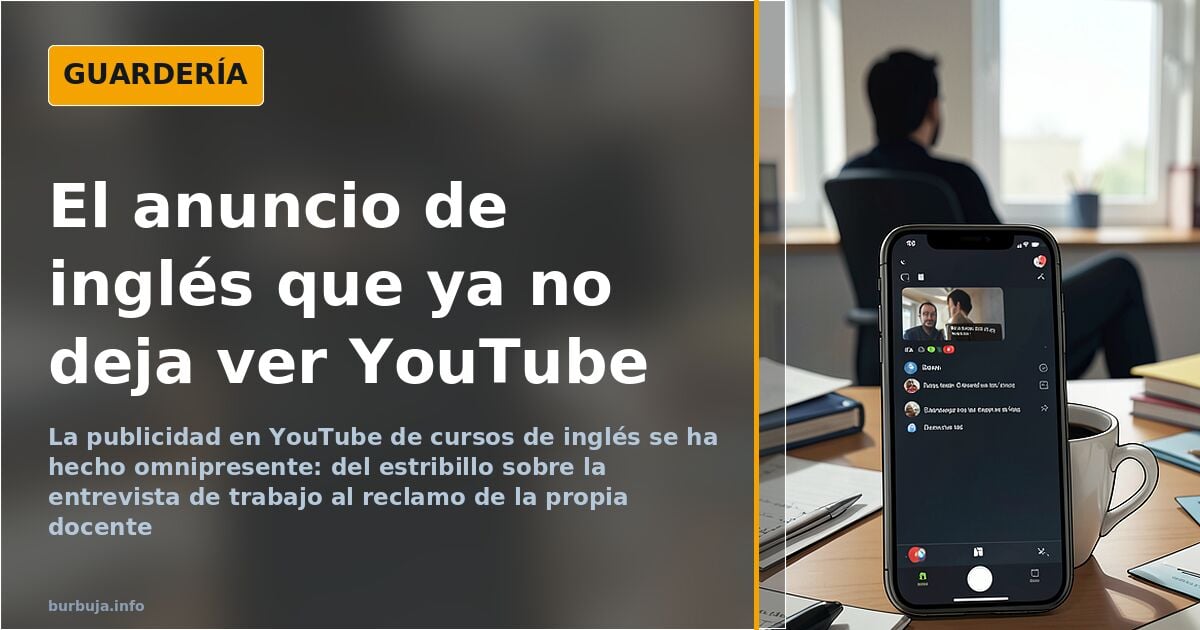 Persona viendo YouTube en el móvil mientras se reproduce un anuncio de clases de inglés con una profesora