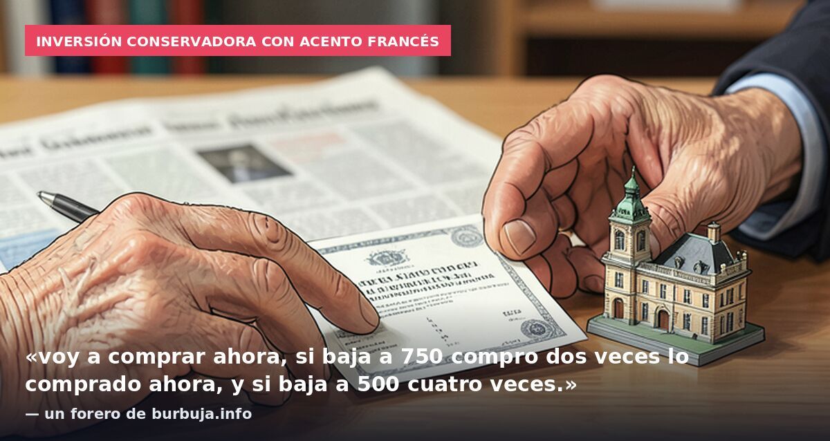 Inversión conservadora con acento francés: «voy a comprar ahora, si baja a 750 compro dos veces lo comprado ahora, y si baja a 500 cuatro veces.» — un forero de burbuja.info