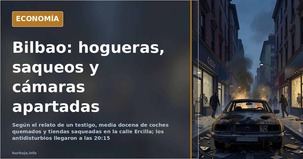 Coches calcinados en la avenida Lehendakari Aguirre de Bilbao tras los disturbios de la noche del 29-N