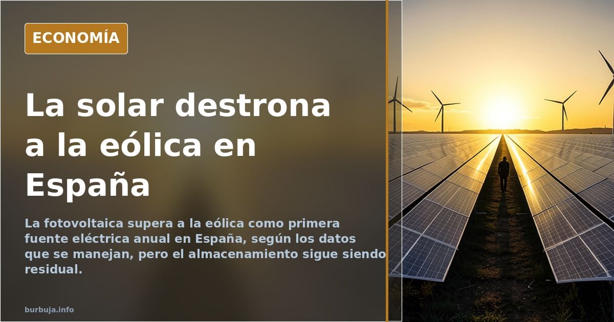 La solar adelanta a la eólica como primera fuente eléctrica anual en España