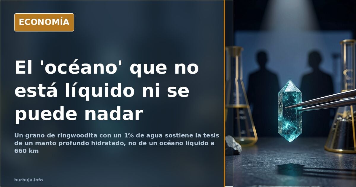 Ilustración editorial de capas terrestres con un diamante atravesando el manto y agua atrapada en la estructura de la roca