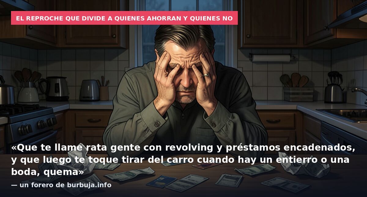 El reproche que divide a quienes ahorran y quienes no: «Que te llame rata gente con revolving y préstamos encadenados, y que luego te toque tirar del carro cuando hay un entierro o una boda, quema» — un forero de burbuja.info