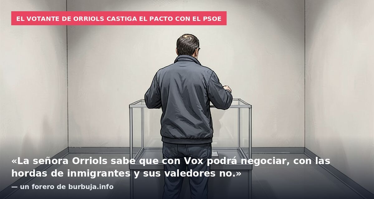 El votante de Orriols castiga el pacto con el PSOE: «La señora Orriols sabe que con Vox podrá negociar, con las hordas de inmigrantes y sus valedores no.» — un forero de burbuja.info