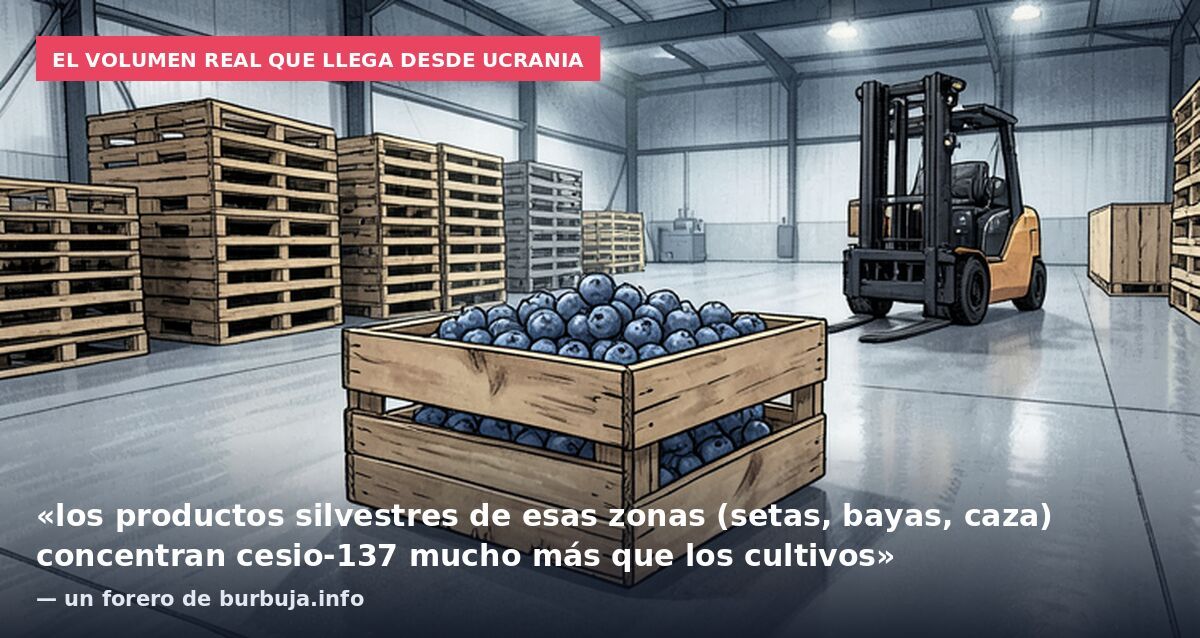 El volumen real que llega desde Ucrania: «los productos silvestres de esas zonas (setas, bayas, caza) concentran cesio-137 mucho más que los cultivos» — un forero de burbuja.info