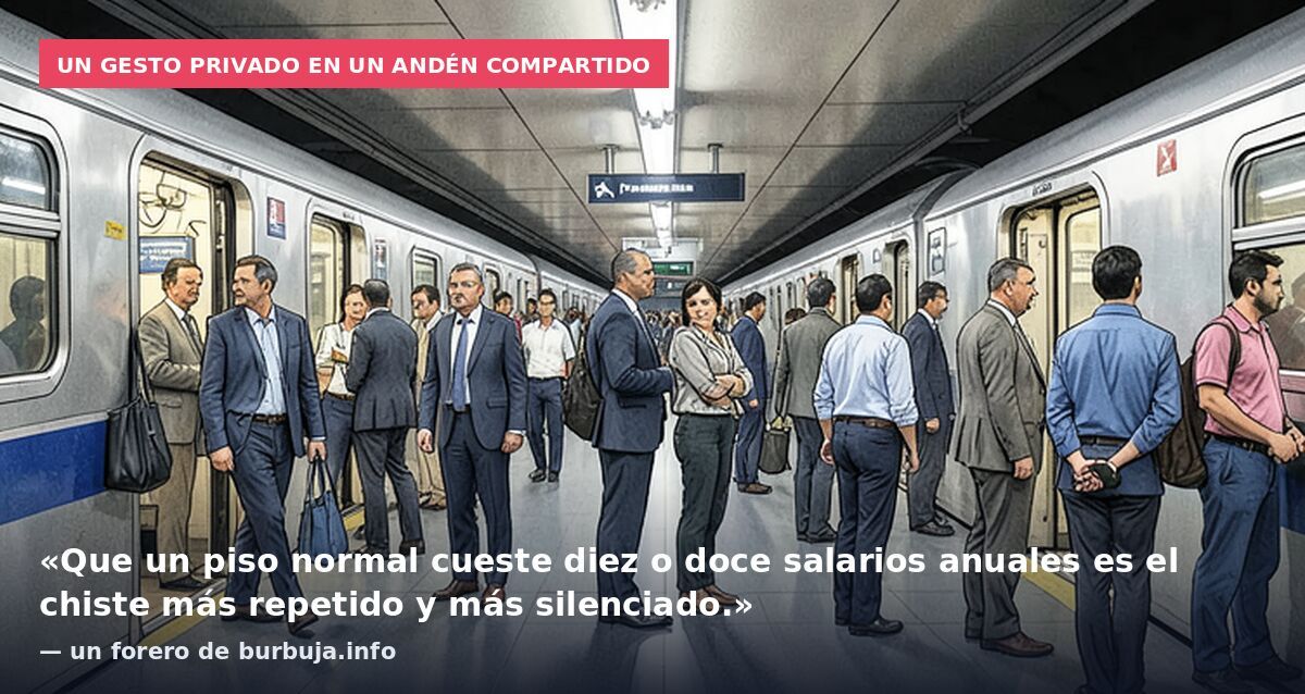 Un gesto privado en un andén compartido: «Que un piso normal cueste diez o doce salarios anuales es el chiste más repetido y más silenciado.» — un forero de burbuja.info