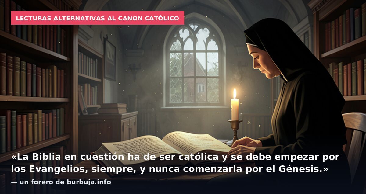 Lecturas alternativas al canon católico: «La Biblia en cuestión ha de ser católica y se debe empezar por los Evangelios, siempre, y nunca comenzarla por el Génesis.» — un forero de burbuja.info