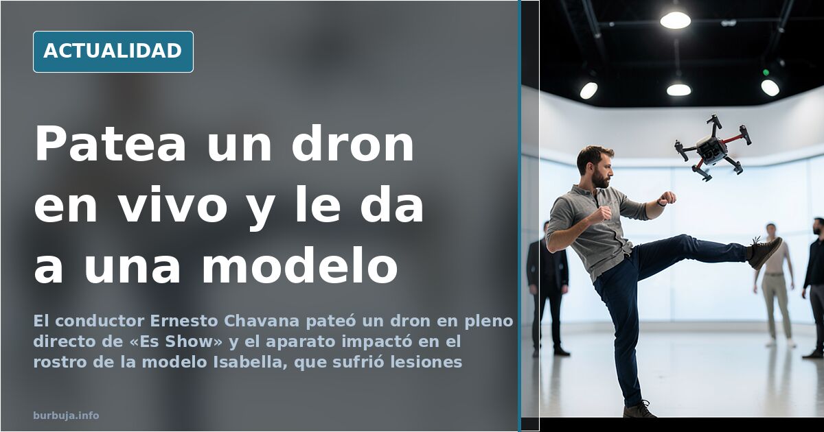 Un presentador patea un dron en pleno directo y golpea a una modelo