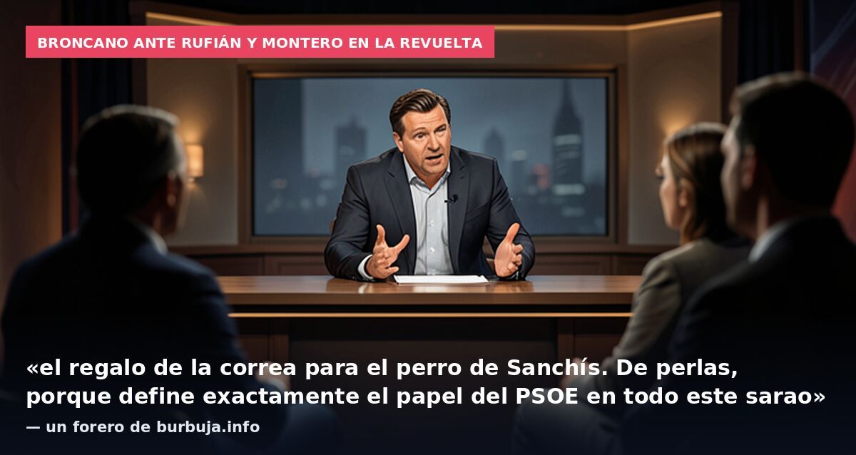 Broncano ante Rufián y Montero en La Revuelta: «el regalo de la correa para el perro de Sanchís. De perlas, porque define exactamente el papel del PSOE en todo este sarao» — un forero de burbuja.info