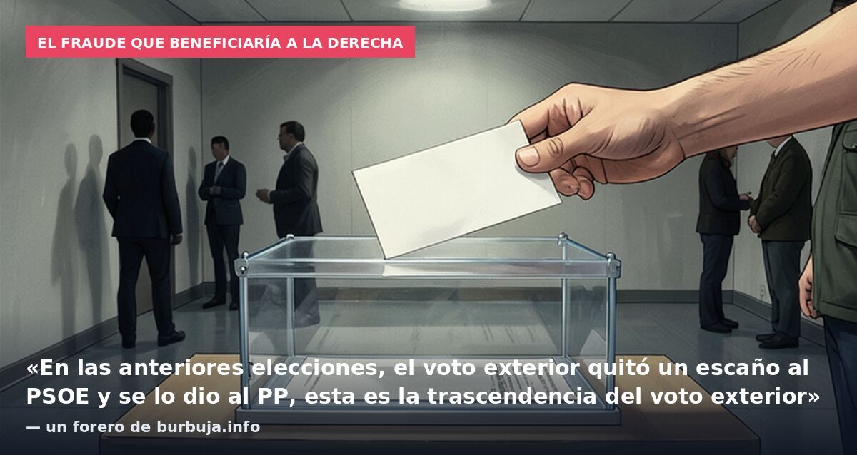 El fraude que beneficiaría a la derecha: «En las anteriores elecciones, el voto exterior quitó un escaño al PSOE y se lo dio al PP, esta es la trascendencia del voto exterior» — un forero de burbuja.info