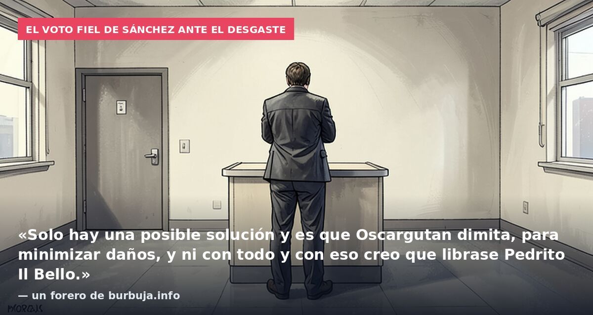 El voto fiel de Sánchez ante el desgaste: «Solo hay una posible solución y es que Oscargutan dimita, para minimizar daños, y ni con todo y con eso creo que librase Pedrito Il Bello.» — un forero de burbuja.info
