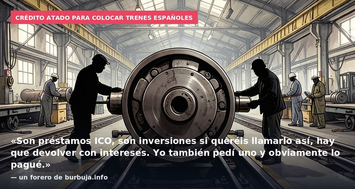 Crédito atado para colocar trenes españoles: «Son préstamos ICO, son inversiones si queréis llamarlo así, hay que devolver con intereses. Yo también pedí uno y obviamente lo pagué.» — un forero de burbuja.info