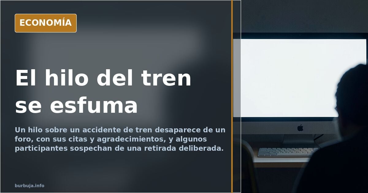 Ilustración editorial de un tren de alta velocidad junto a una pantalla de foro que se desvanece y reaparece