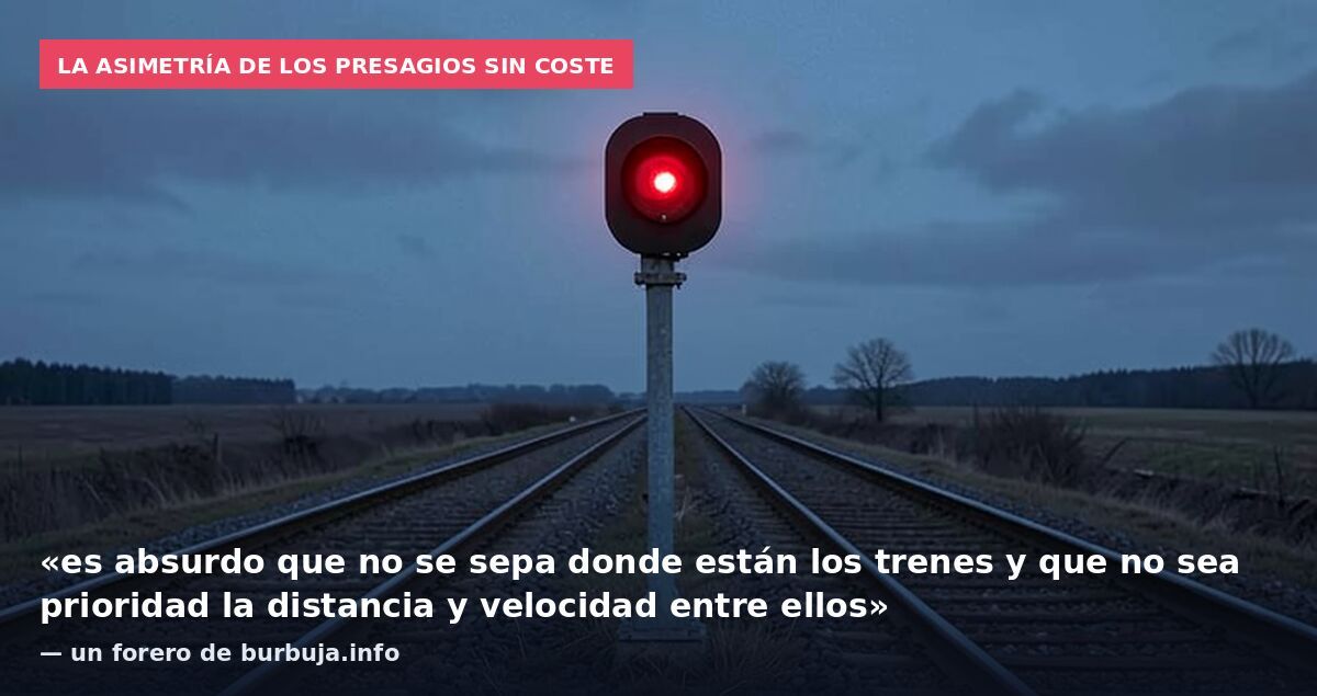 La asimetría de los presagios sin coste: «es absurdo que no se sepa donde están los trenes y que no sea prioridad la distancia y velocidad entre ellos» — un forero de burbuja.info