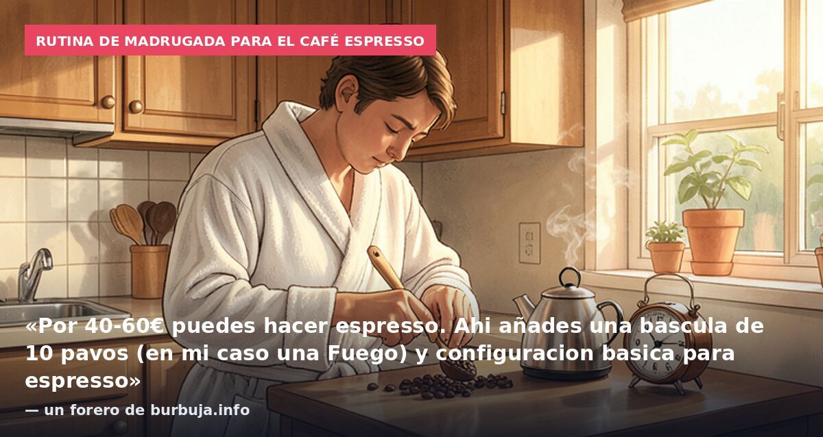 Rutina de madrugada para el café espresso: «Por 40-60€ puedes hacer espresso. Ahi añades una bascula de 10 pavos (en mi caso una Fuego) y configuracion basica para espresso» — un forero de burbuja.info