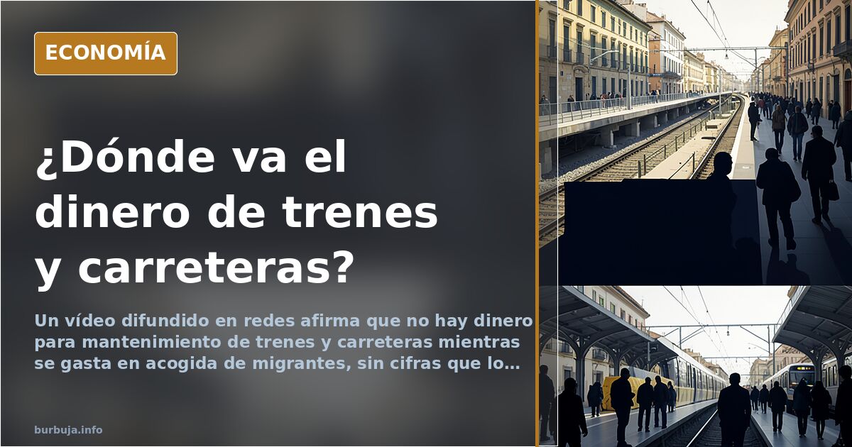 Ilustración editorial de una vía de tren y una carretera deterioradas junto a una balanza de presupuesto público