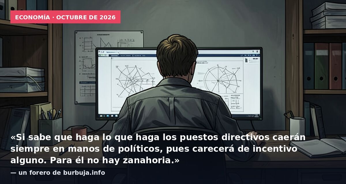 Economía · octubre de 2026: «Si sabe que haga lo que haga los puestos directivos caerán siempre en manos de políticos, pues carecerá de incentivo alguno. Para él no hay zanahoria.» — un forero de burbuja.info