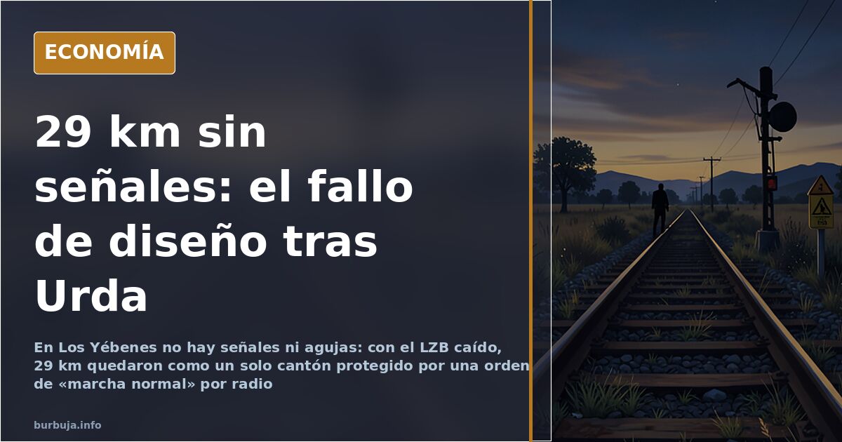 Ilustración editorial de vías de tren de alta velocidad sin señales luminosas, con pantallas LZB apagadas y un tren detenido 