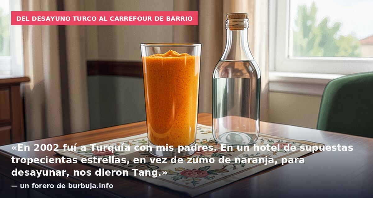 Del desayuno turco al Carrefour de barrio: «En 2002 fuí a Turquía con mis padres. En un hotel de supuestas tropecientas estrellas, en vez de zumo de naranja, para desayunar, nos dieron Tang.» — un forero de burbuja.info