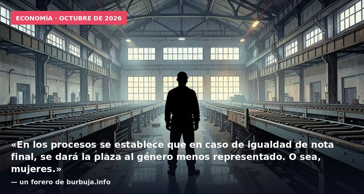 Economía · octubre de 2026: «En los procesos se establece que en caso de igualdad de nota final, se dará la plaza al género menos representado. O sea, mujeres.» — un forero de burbuja.info