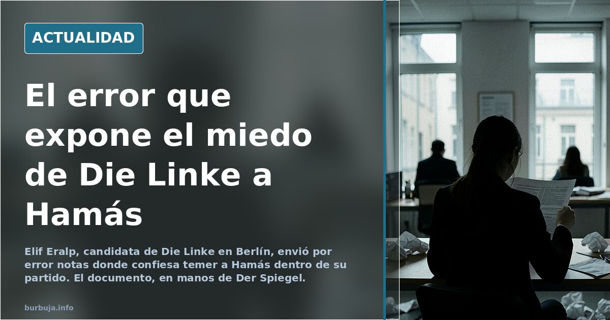 Elif Eralp, candidata de Die Linke en Berlín, admite por error temer a Hamás en su partido