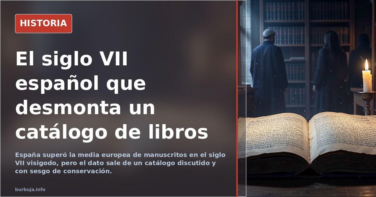 Recreación de un scriptorium medieval con monjes copiando manuscritos junto a un obispo visigodo