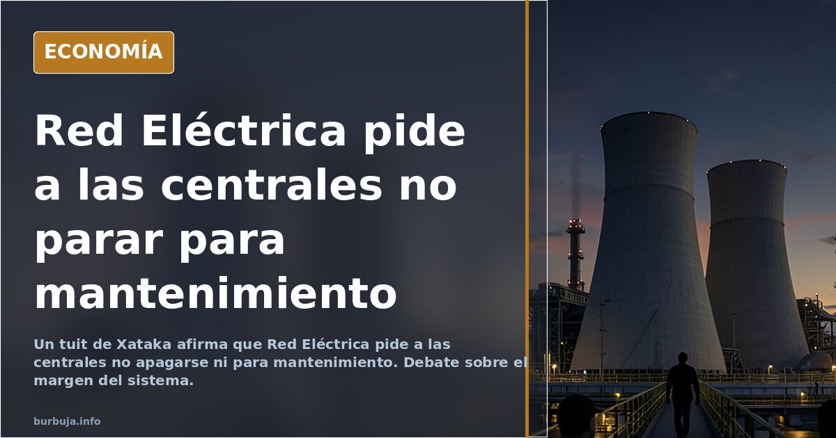 Torres de alta tensión y una central nuclear al fondo bajo un cielo invernal, ilustración editorial en azul marino y dorado
