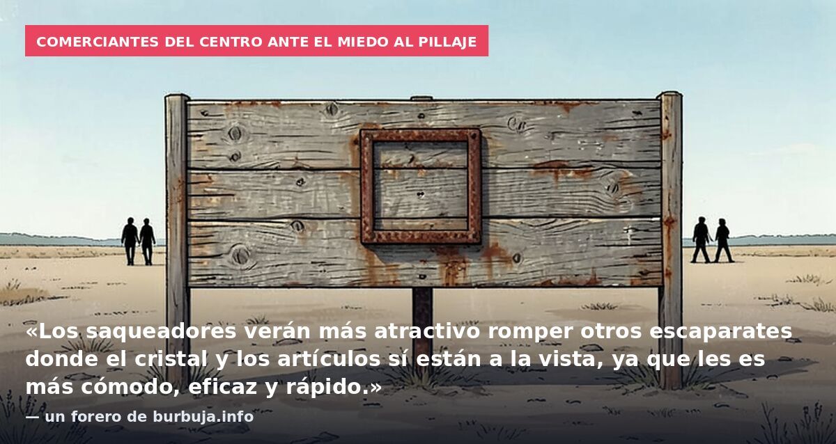 Comerciantes del centro ante el miedo al pillaje: «Los saqueadores verán más atractivo romper otros escaparates donde el cristal y los artículos sí están a la vista, ya que les es más cómodo, eficaz y rápido.» — un forero de burbuja.info