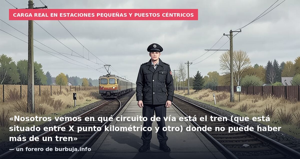 Carga real en estaciones pequeñas y puestos céntricos: «Nosotros vemos en qué circuito de vía está el tren (que está situado entre X punto kilométrico y otro) donde no puede haber más de un tren» — un forero de burbuja.info
